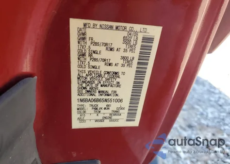 2005 Nissan Titan Xe from USA, damaged, VIN 1N6BA06B65N551006